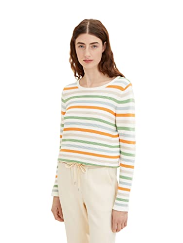 TOM TAILOR Damski Sweter z dzianiny z bawełny organicznej 1016350, 31604 - Orange Green Multicolor Stripe, L