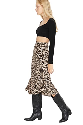 TRENDYOL Women's damska spódnica midi asymetryczna dzianina Skirt, camel, M, Camel, M
