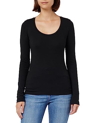 Tommy Hilfiger Damska bluzka z dzianiny Slim Modern Co/Ea Scoop Ls L/S, Czarny, M