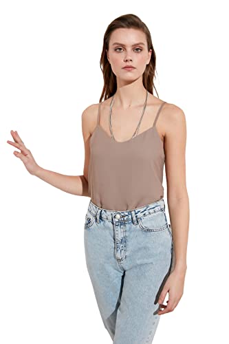 TRENDYOL Damska bluzka basic hand bluza, jasnobrązowy, 34