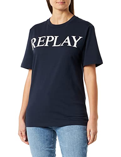 Replay Damska koszulka z krótkim rękawem z logo, 085 niebieski, XXS