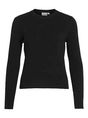 Vila Damski top z dzianiny z długim rękawem, czarny, XL