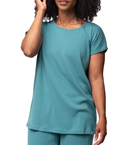 greenjama Damski T-shirt z prążkowanego derby, certyfikat GOTS górna część piżamowa, topaz, 40, Topaz, 40