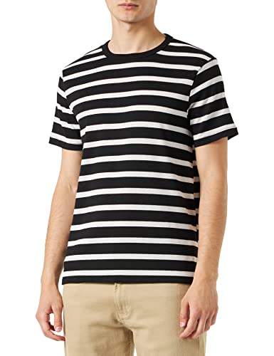 Koton Męski T-shirt Basic z okrągłym dekoltem i krótkim rękawem, Black Stripe (9s9), S
