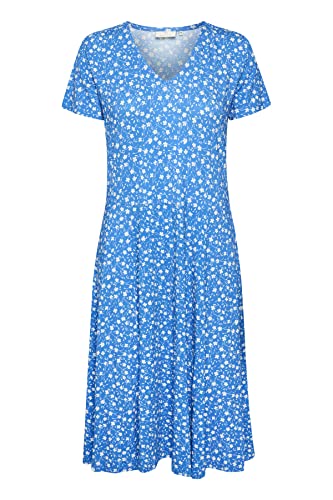 KAFFE damska koszulka z krótkim rękawem w kształcie litery V-Neck z nadrukiem Midi Flared Printed Casual, francuski niebieski mały kwiat