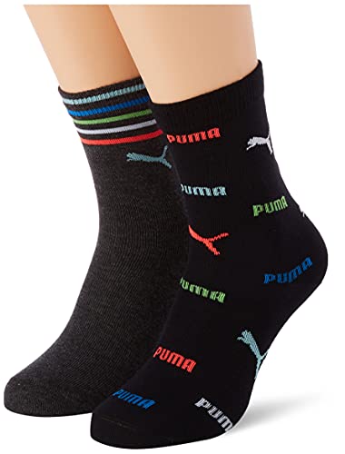 PUMA Skarpety dziecięce, uniseks, z logo, 2 sztuki w opakowaniu, Black/Grey Melange, 27