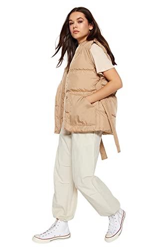 Trendyol Damska bluza z kapturem zwykła kamizelka sweter, kamień, M, KAMIEŃ, M