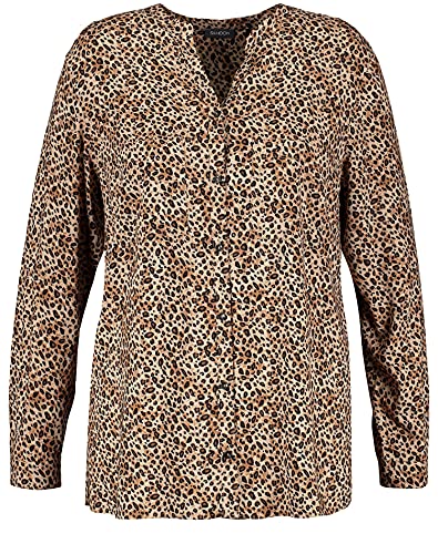 Samoon Damska bluzka z nadrukiem Leo-Allover-Print EcoVero z długim rękawem, bluzka z długim rękawem, bluza z nadrukiem zwierzęcym, duże rozmiary, Light Tannin Brown wzór, 46