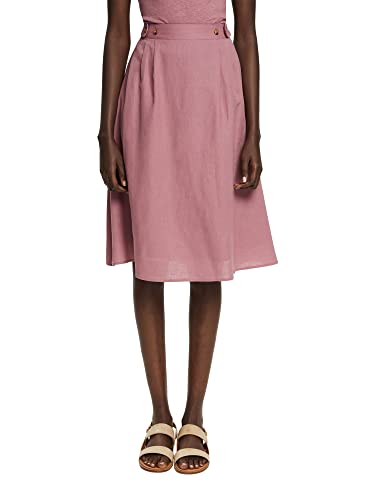 ESPRIT Spódnica z guzikami z mieszanki lnu, Mauve, 34
