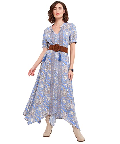 Joe Browns Damska sukienka z frędzlami w stylu boho z nadrukiem High Lo Hem, niebieska, 18, NIEBIESKI, 44