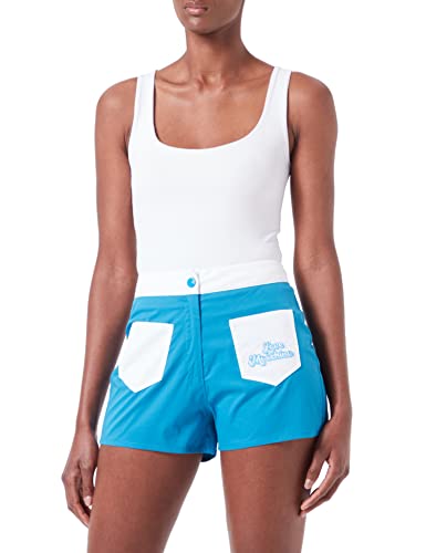 Love Moschino Damskie szorty z wysokim stanem z bawełny i nylonu Twill z kontrastującymi kolorami, swobodne szorty, Niebieski biały., 42