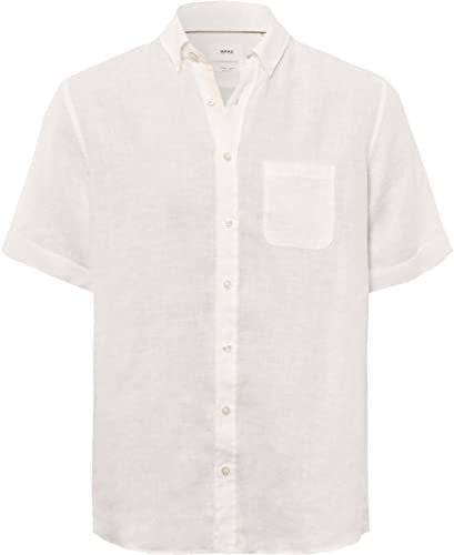 BRAX Męska koszula męska w stylu Dan U Linen Garment Dye z letniego lnu z kołnierzem na guziki, biały, XS