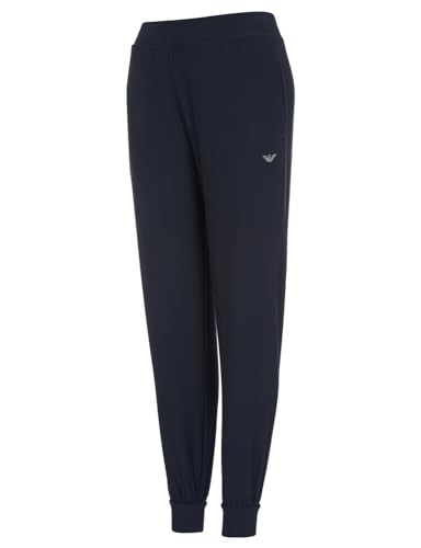 Emporio Armani Damskie spodnie z mankietami z wiskozy polarowej, morski, M