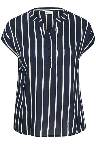 Kaffe Curve Plus Size Damska bluzka krótkie rękawy Casual Fit V-Notch Neck, Północ granatowa/chalk pasek, 44/du?y rozmiar