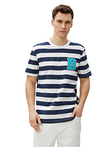 Koton Męski t-shirt z okrągłym dekoltem i krótkim rękawem, Marine Stripe (06 m), M