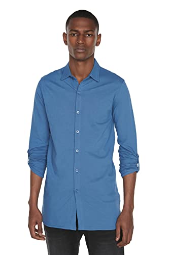 Trendyol Męska koszula Blue Slim Fit, kołnierzyk, niebieski, XXL