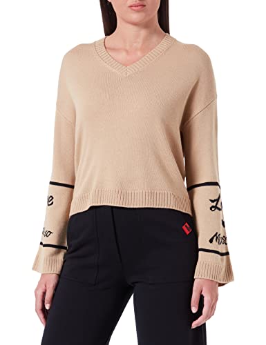Love Moschino Damski sweter z dekoltem w serek, Melange Rust Light Brown, 46