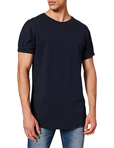 Urban Classics Męski T-Shirt Long Shaped Turnup Tee, T-shirt dla mężczyzn, dłuższy krój, dostępny w wielu wariantach kolorystycznych, rozmiary XS-5XL, granatowy, XXL
