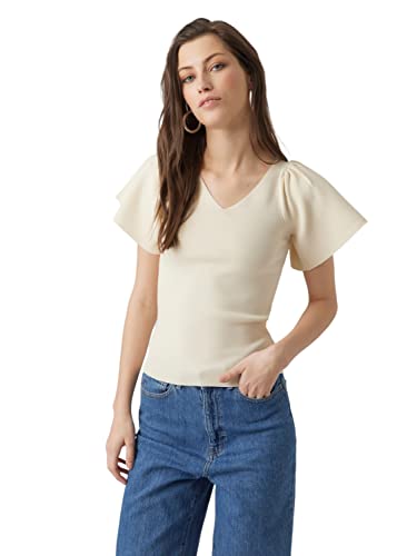 VERO MODA Vmginny Ss V-Neck Noos sweter damski, Eggnog, S