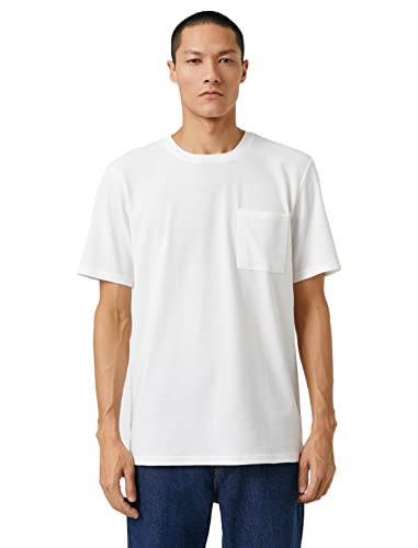 Koton Męski T-shirt Basic z okrągłym dekoltem i kieszeniami, Off White (001), L