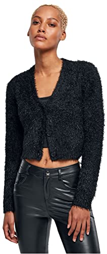 Urban Classics Damski kardigan Cropped Feather Cardigan, dostępny w wielu różnych kolorach, rozmiary od XS do 5XL, czarny, XL