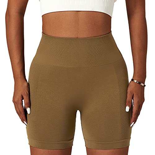 EULLA Krótkie spodnie do jogi Damskie Legginsy Krótkie Sportowe Wysoka Talia Rajstopy Krótkie Fitness dla Pilate Sport Running, 04 Kawa, XL