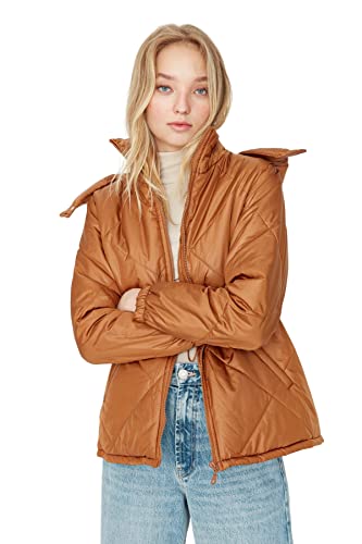 Trendyol Damska bluza z kapturem, zwykła, kurtka zimowa, płaszcz, camel, XS, Wielbłądzi