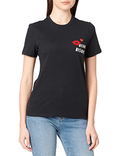 ONLY Women's ONLBONE REG S/S Heart TOP Box JRS T-Shirt, Black/Print:BISOUS, XS