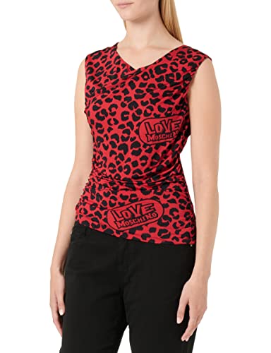 Love Moschino Damska koszulka bez rękawów z nadrukiem zwierzęcym, Red Black, 42