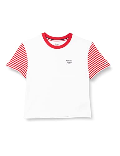 Tommy Jeans Damski sweter sportowy Tjw Striped Sleeve Tee, Deep Crimson/White, XXS