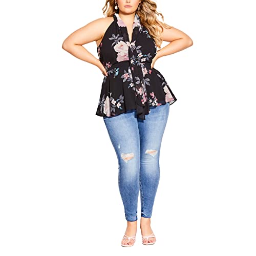 CITY CHIC Damska koszula plus size top Precious Fl, Blk Precious Fl, 42-Du?e rozmiary