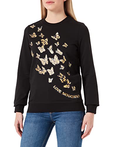 Love Moschino Damska bluza z nadrukiem motyli z motywem zwierzęcym, czarny, 40