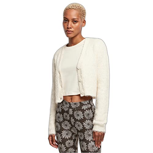 Urban Classics Damski kardigan Cropped Feather Cardigan, dostępny w wielu różnych kolorach, rozmiary od XS do 5XL, Whitesand, XL