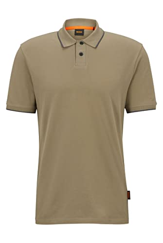 BOSS Perete męska koszulka polo z bawełny piqué z kontrastowymi detalami, Light/Pastel Green336, XL