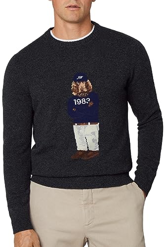 Hackett London Sweter męski Harry Crew, Szary (odcień grafitowy), S