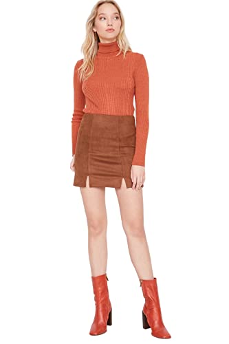 Trendyol Damska spódnica z dzianiny mini bodycon, bodycon, Brązowy, S