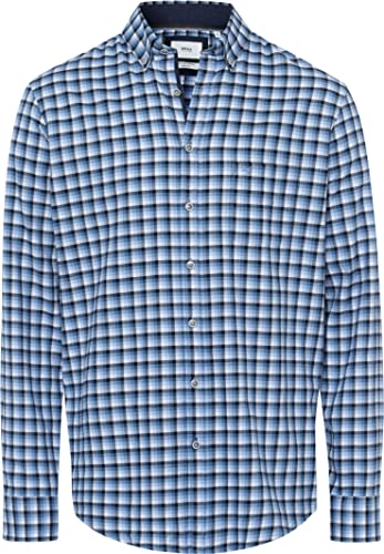 BRAX Męska koszula w stylu Daniel C Light Flanell Check w kratkę, koszula flanelowa z kołnierzem button-down, Fjord, L