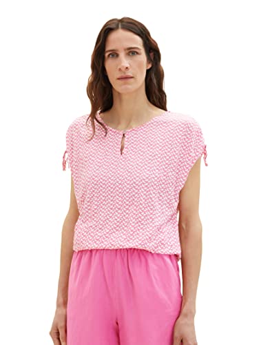 TOM TAILOR Damska koszulka z marszczeniem i wzorem, 32652 – różowy, minimalistyczny design, XL