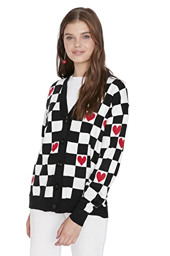 Trendyol Damski sweter w kratę z dekoltem w serek, czarny, L, Czarny, L