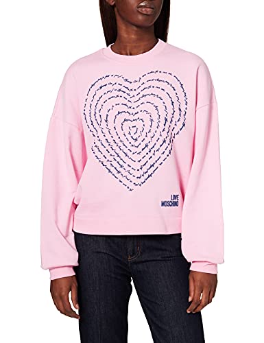 Love Moschino Damska bluza z okrągłym dekoltem z długimi rękawami skrzydłowymi i obszyciem w romby, różowy, 64