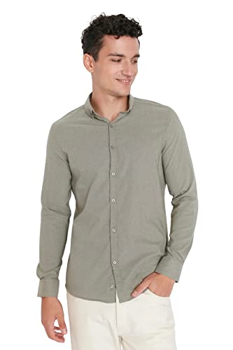 Trendyol Męska koszula z kołnierzem slim fit Basic Tkana koszula z kołnierzem, jasny khaki, M, Jasny Khaki, M