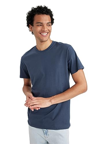 DeFacto Męski t-shirt Slim Fit Basic – klasyczny T-shirt dla mężczyzn, indygo, M