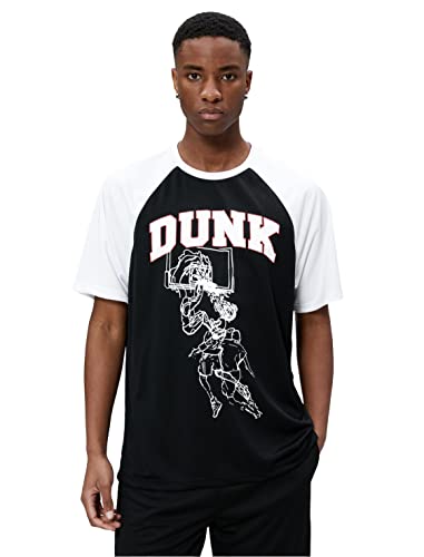 Koton Koszulka męska sportowa z nadrukiem koszykówki, z krótkim rękawem, czarny (999), M