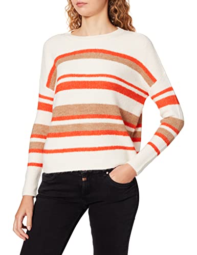 Gerry Weber Edition Sweter damski, Ecru/białe/czerwone/pomarańczowe paski, 34