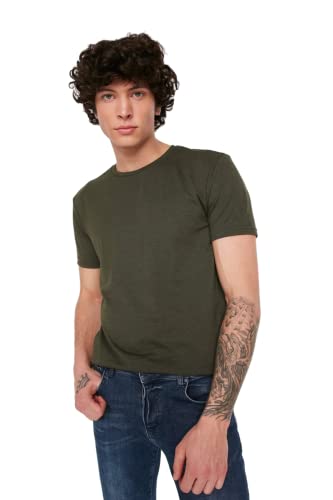 Trendyol Man Basic Regular Standard Crew Neck Knit T-Shirt Koszula męska Khaki, S, Khaki, S