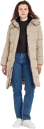 Calvin Klein Jeans Damskie płaszcze Monologo Non Down Long Puffer Wyściełane Płaszcze, Plaza Taupe, S