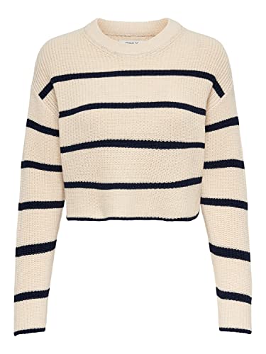 ONLY Damski sweter Onlmalavi L/S Cropped KNT z dzianiny, Kamień/paski: granatowy blezer, M
