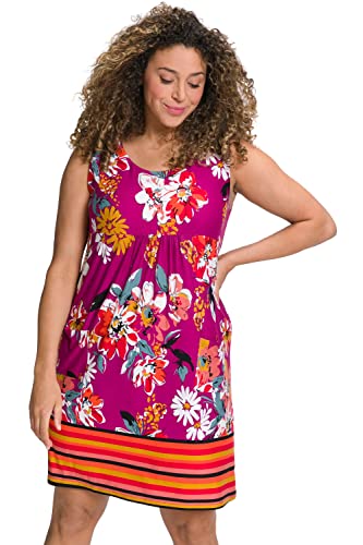 Ulla Popken Damska sukienka z dżerseju w kwiaty/paski z bordiurą, Ciemny bzu, 54