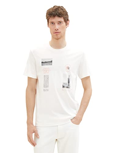 TOM TAILOR T-shirt męski z nadrukiem fotograficznym, 10332 – Off White, M