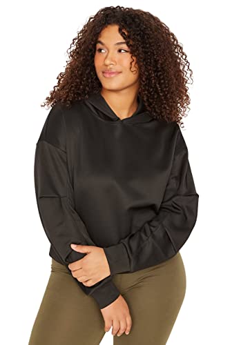 Trendyol Damska bluza plus size regularny krój oversize z kapturem dzianina plus size, czarna, 2XL, Czarny, XXL duże rozmiary